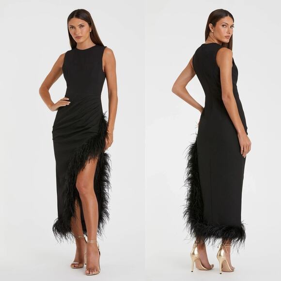 IEENA FOR MAC DUGGAL
Sleeveless Faux Wrap Dress with Feather Detail Size 6 NWT - Picture 1 of 6